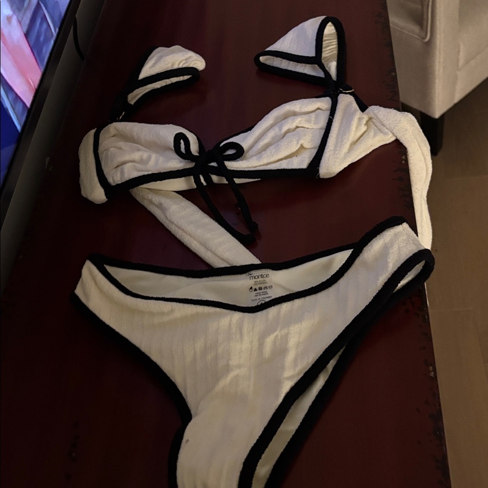 Montce Swim x Olivia Culpo binded Lulu cream terry rib bikini